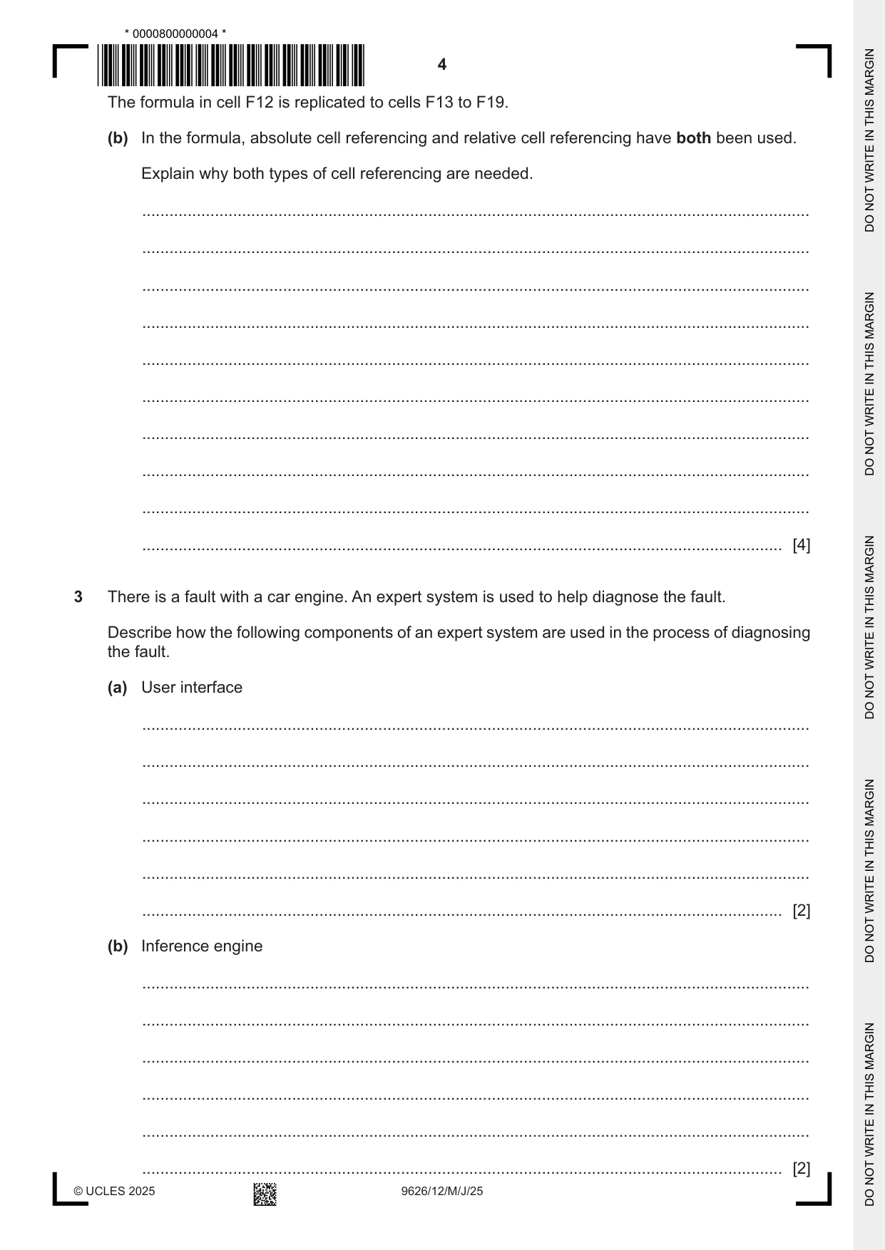 Cambridge A Level Information Technology (from 2017) 9626 2025 May/June Paper 1 · Variant 2 question paper, page 4 of 12