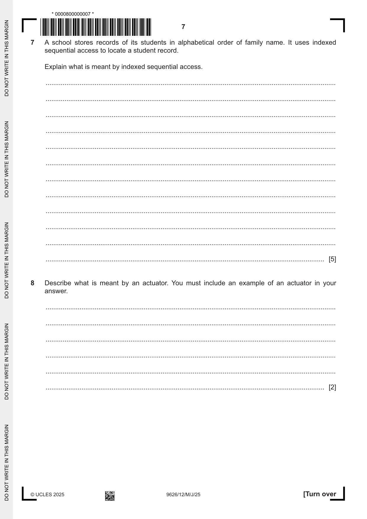 Cambridge A Level Information Technology (from 2017) 9626 2025 May/June Paper 1 · Variant 2 question paper, page 7 of 12