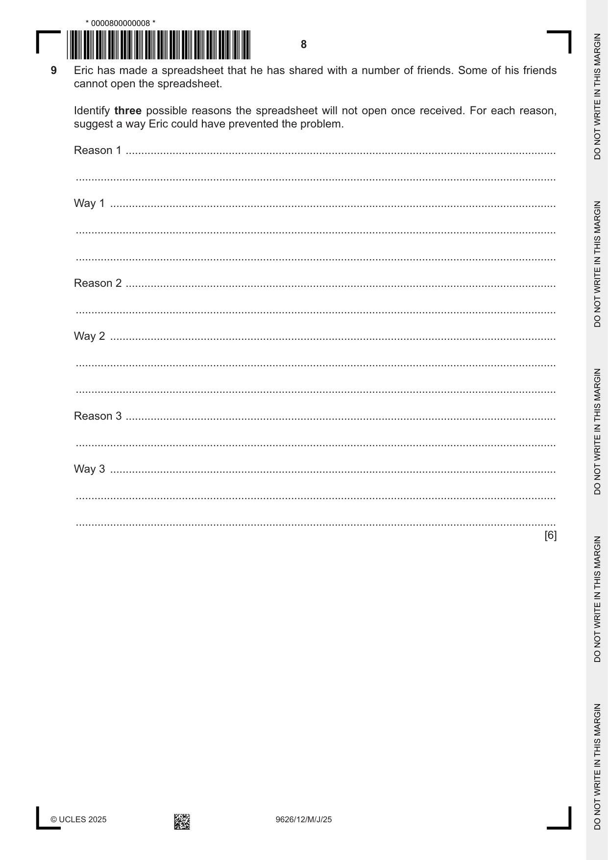 Cambridge A Level Information Technology (from 2017) 9626 2025 May/June Paper 1 · Variant 2 question paper, page 8 of 12
