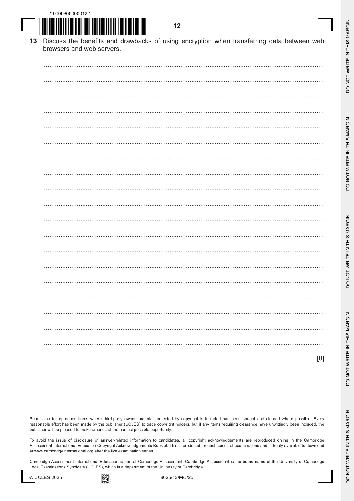 Cambridge A Level Information Technology (from 2017) 9626 2025 May/June Paper 1 · Variant 2 question paper, page 12 of 12