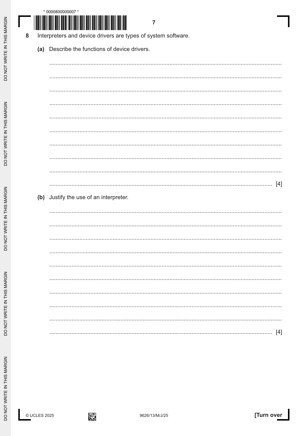 Cambridge A Level Information Technology (from 2017) 9626 2025 May/June Paper 1 · Variant 3 question paper, page 7 of 16