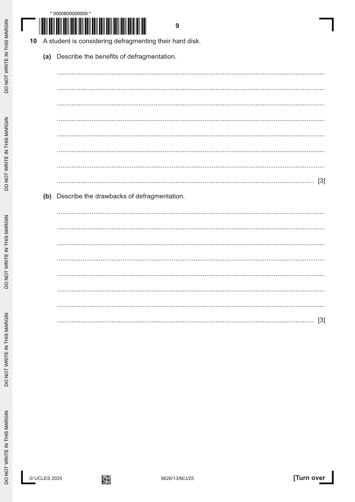 Cambridge A Level Information Technology (from 2017) 9626 2025 May/June Paper 1 · Variant 3 question paper, page 9 of 16