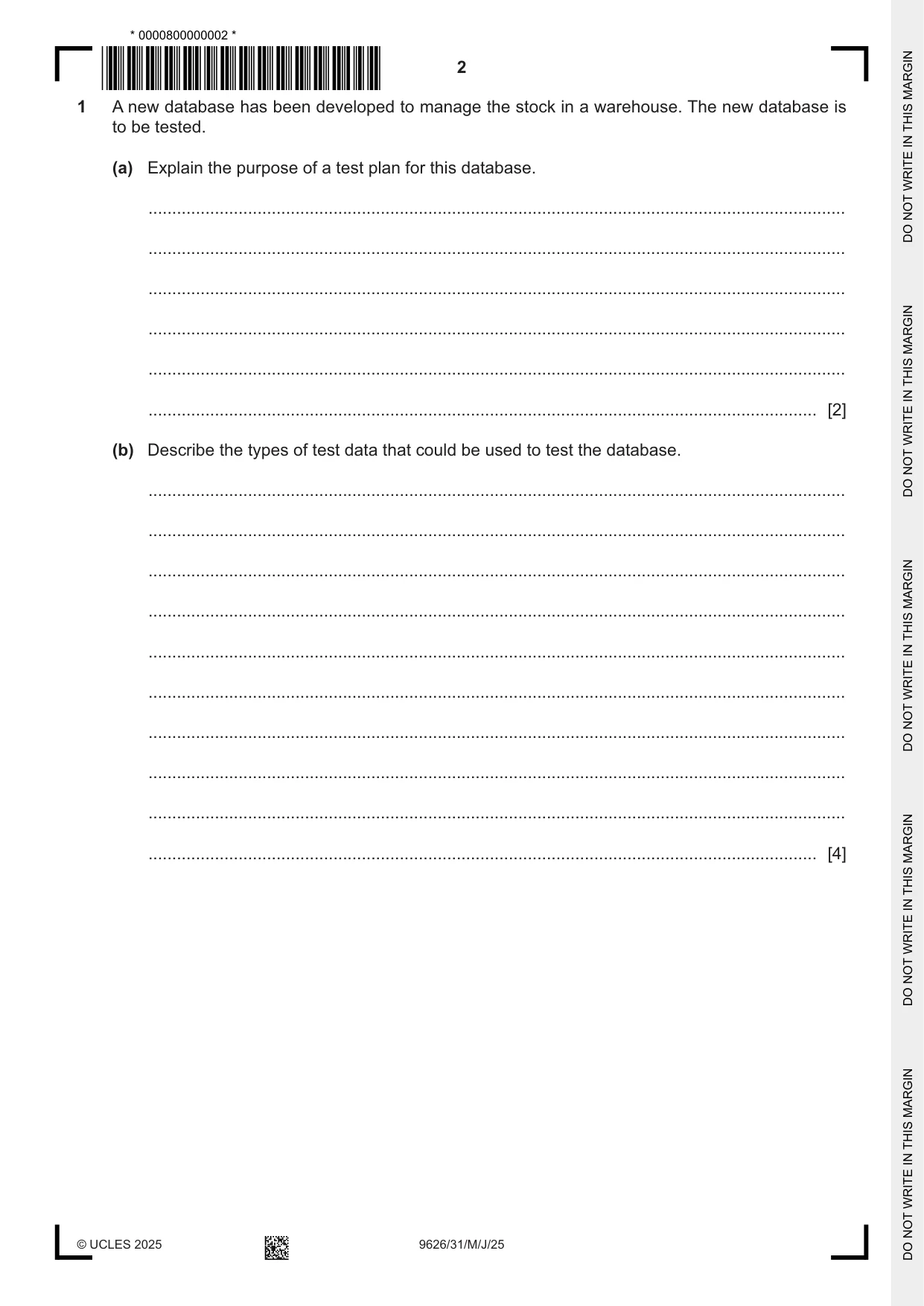 Cambridge A Level Information Technology (from 2017) 9626 2025 May/June Paper 3 · Variant 1 question paper, page 2 of 12