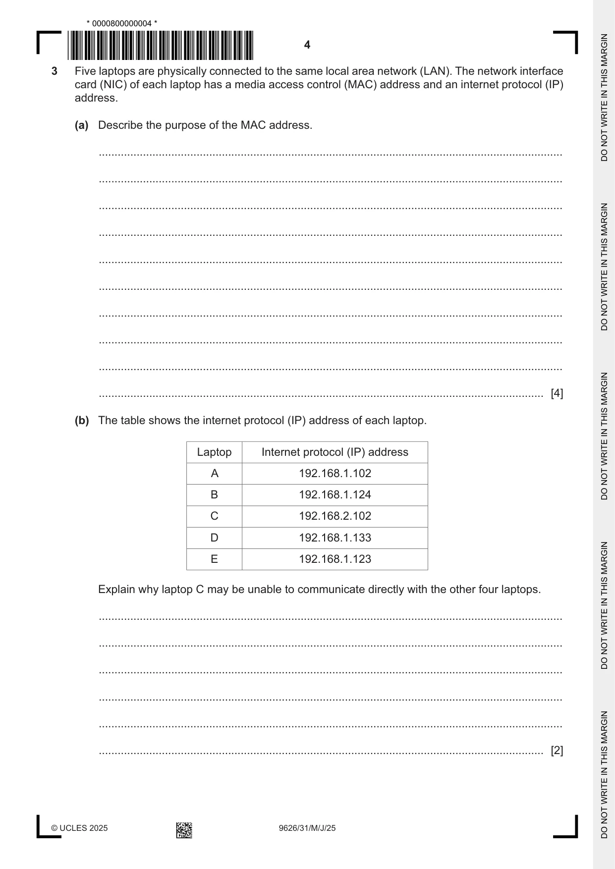 Cambridge A Level Information Technology (from 2017) 9626 2025 May/June Paper 3 · Variant 1 question paper, page 4 of 12