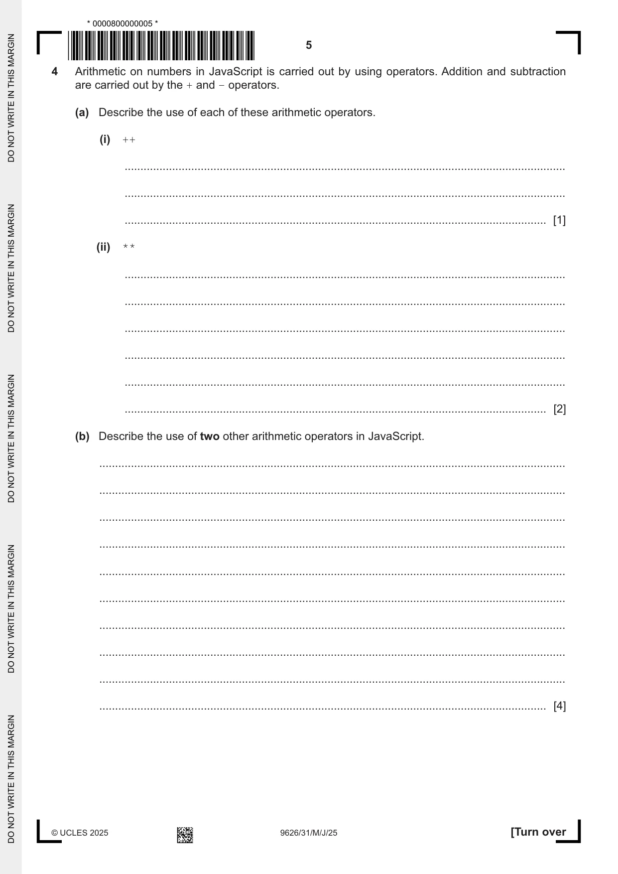 Cambridge A Level Information Technology (from 2017) 9626 2025 May/June Paper 3 · Variant 1 question paper, page 5 of 12