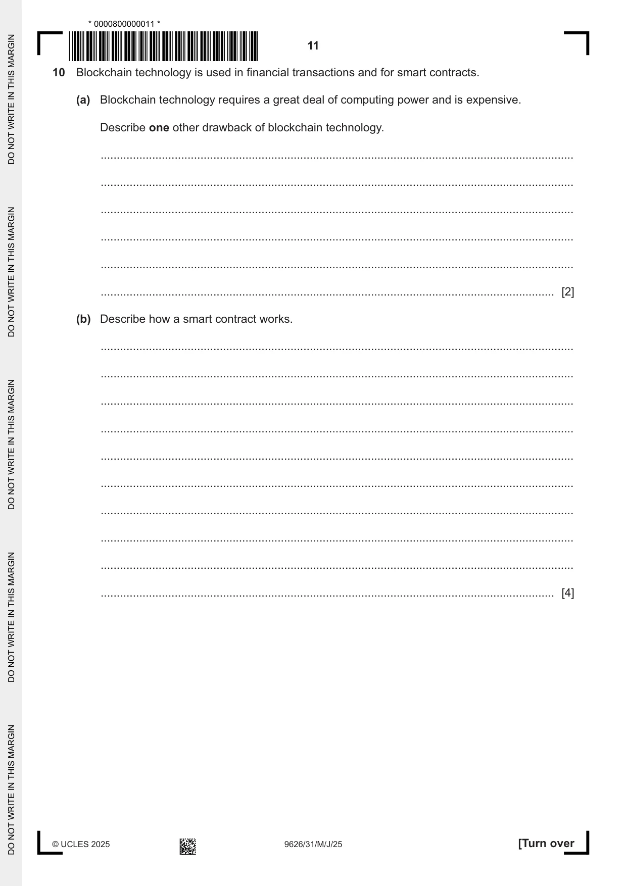 Cambridge A Level Information Technology (from 2017) 9626 2025 May/June Paper 3 · Variant 1 question paper, page 11 of 12