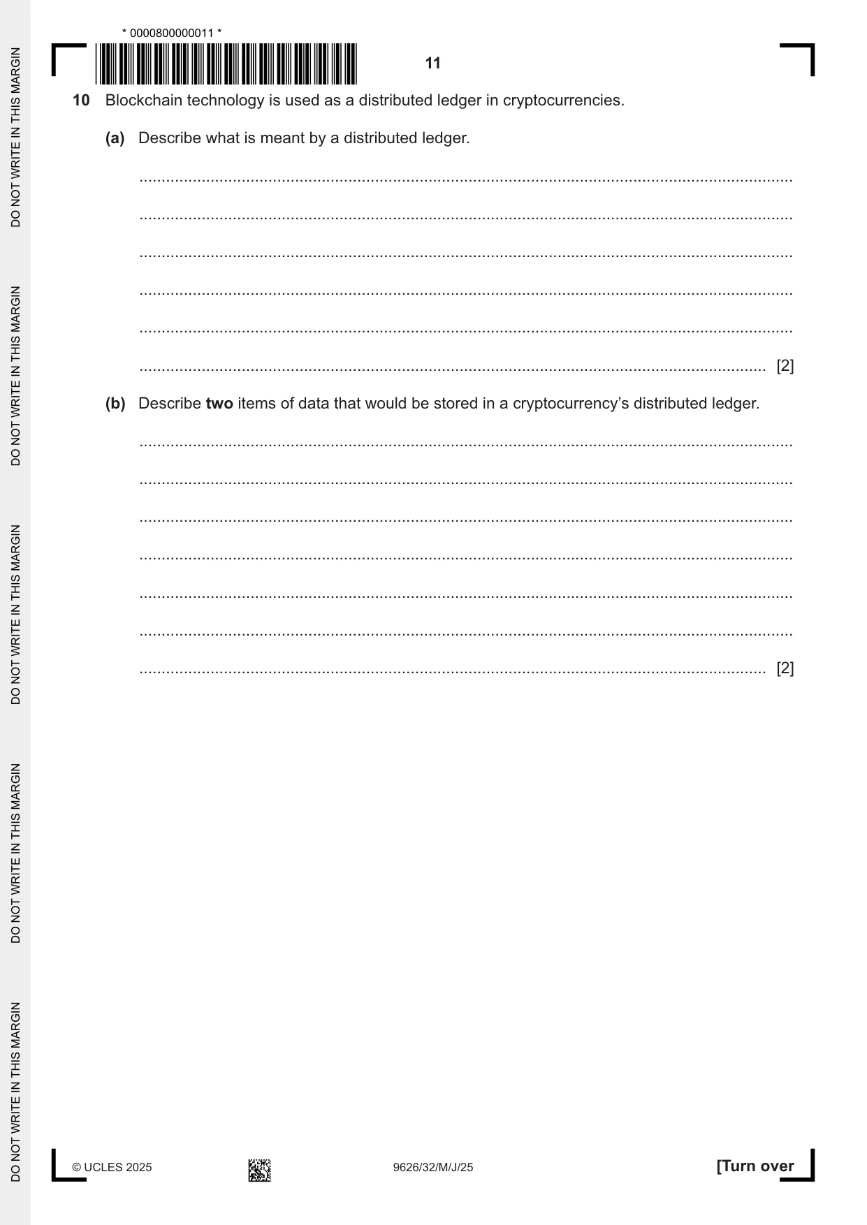 Cambridge A Level Information Technology (from 2017) 9626 2025 May/June Paper 3 · Variant 2 question paper, page 11 of 12