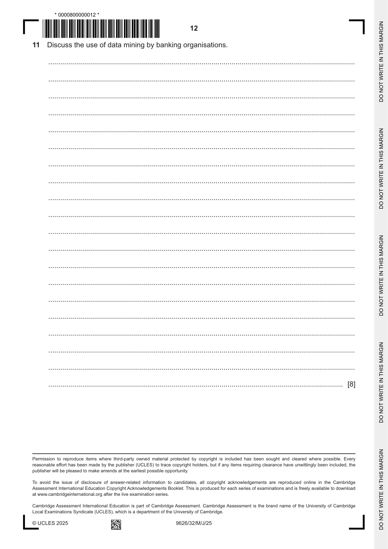 Cambridge A Level Information Technology (from 2017) 9626 2025 May/June Paper 3 · Variant 2 question paper, page 12 of 12