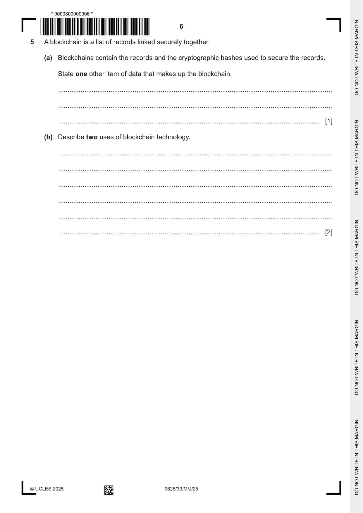 Cambridge A Level Information Technology (from 2017) 9626 2025 May/June Paper 3 · Variant 3 question paper, page 6 of 12