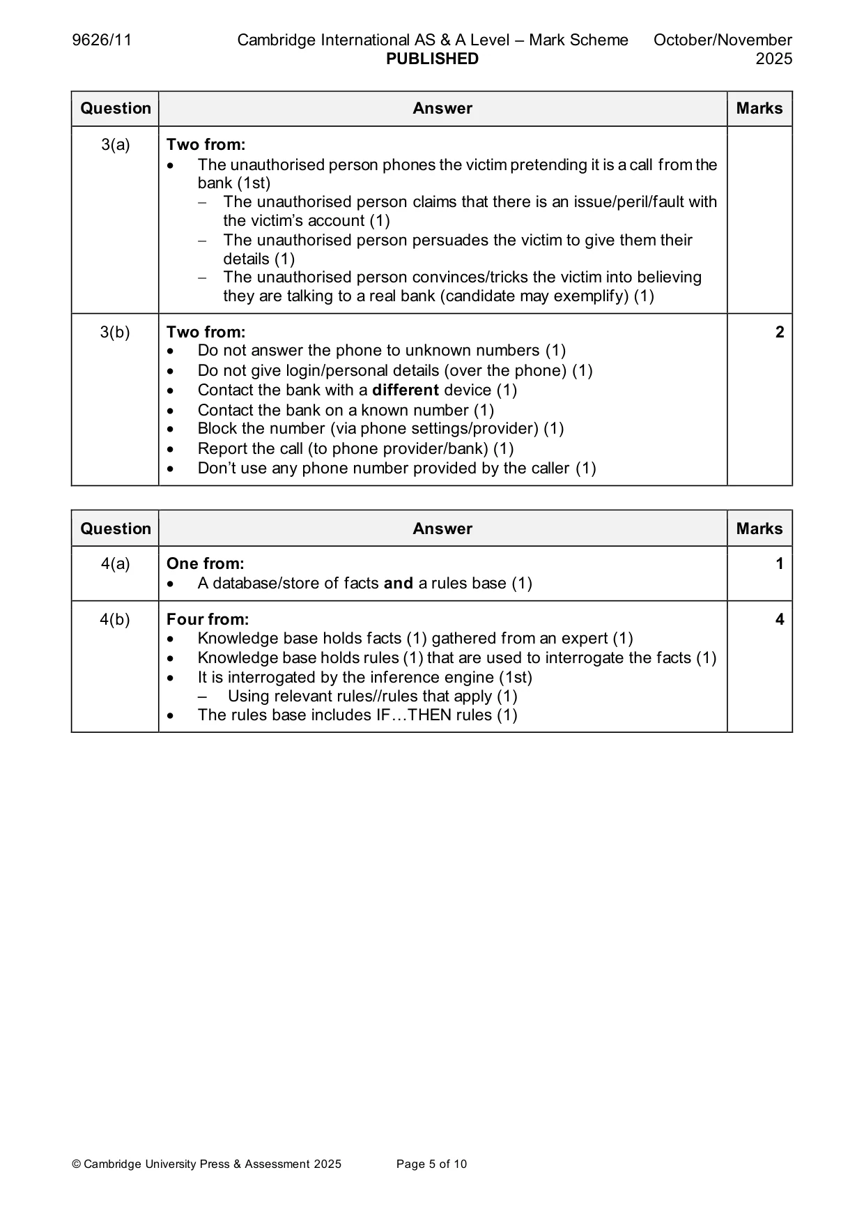 Mark scheme, page 5 of 10