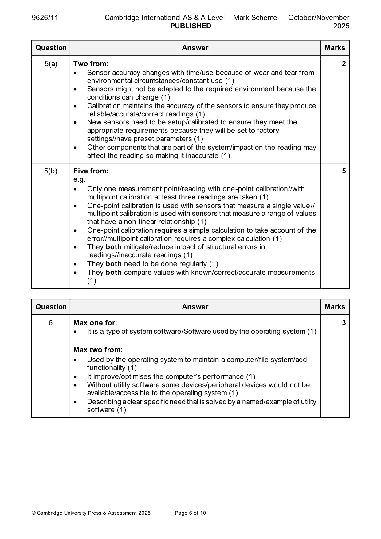 Mark scheme, page 6 of 10