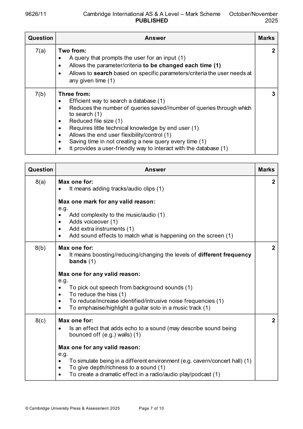Mark scheme, page 7 of 10