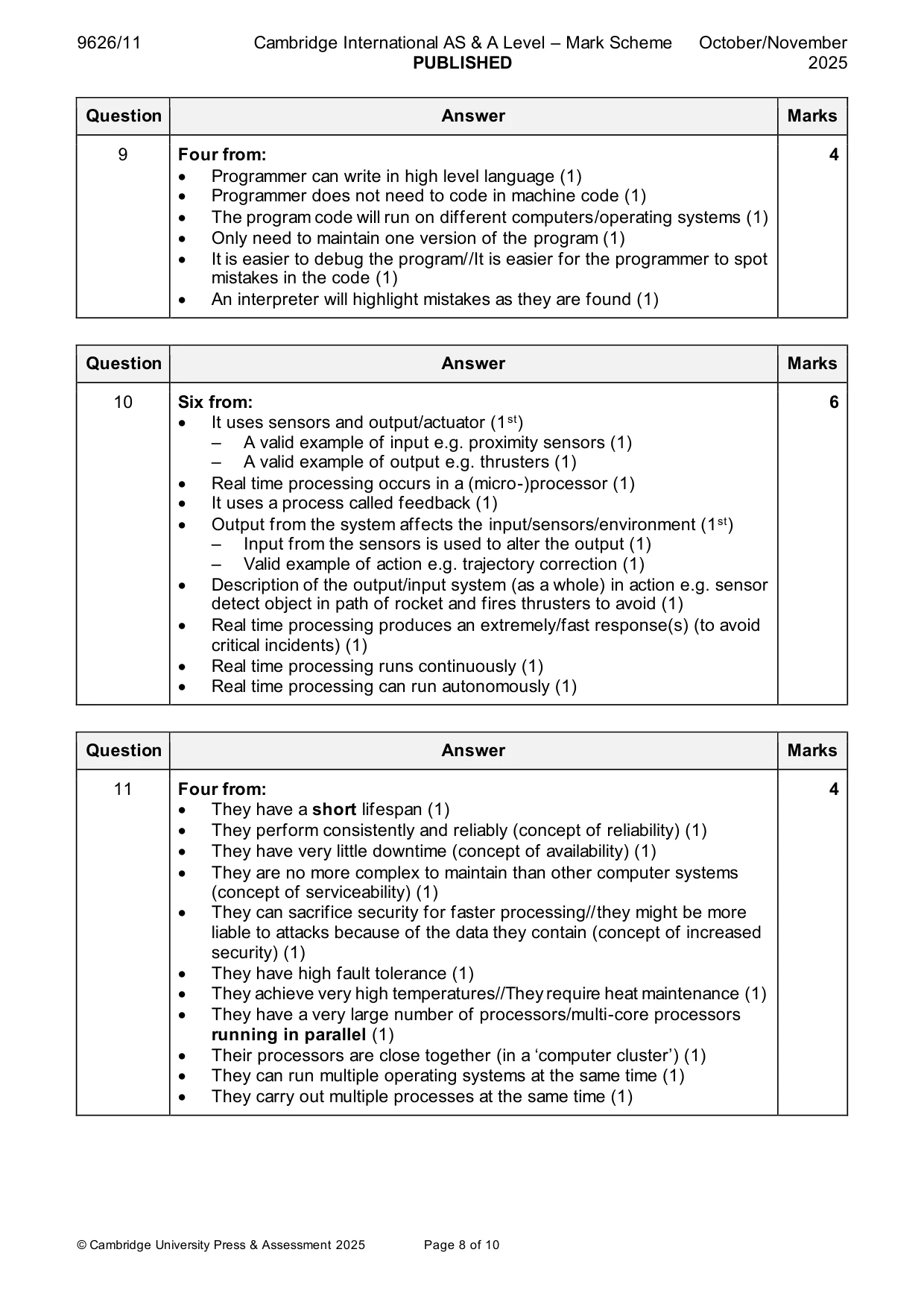 Mark scheme, page 8 of 10