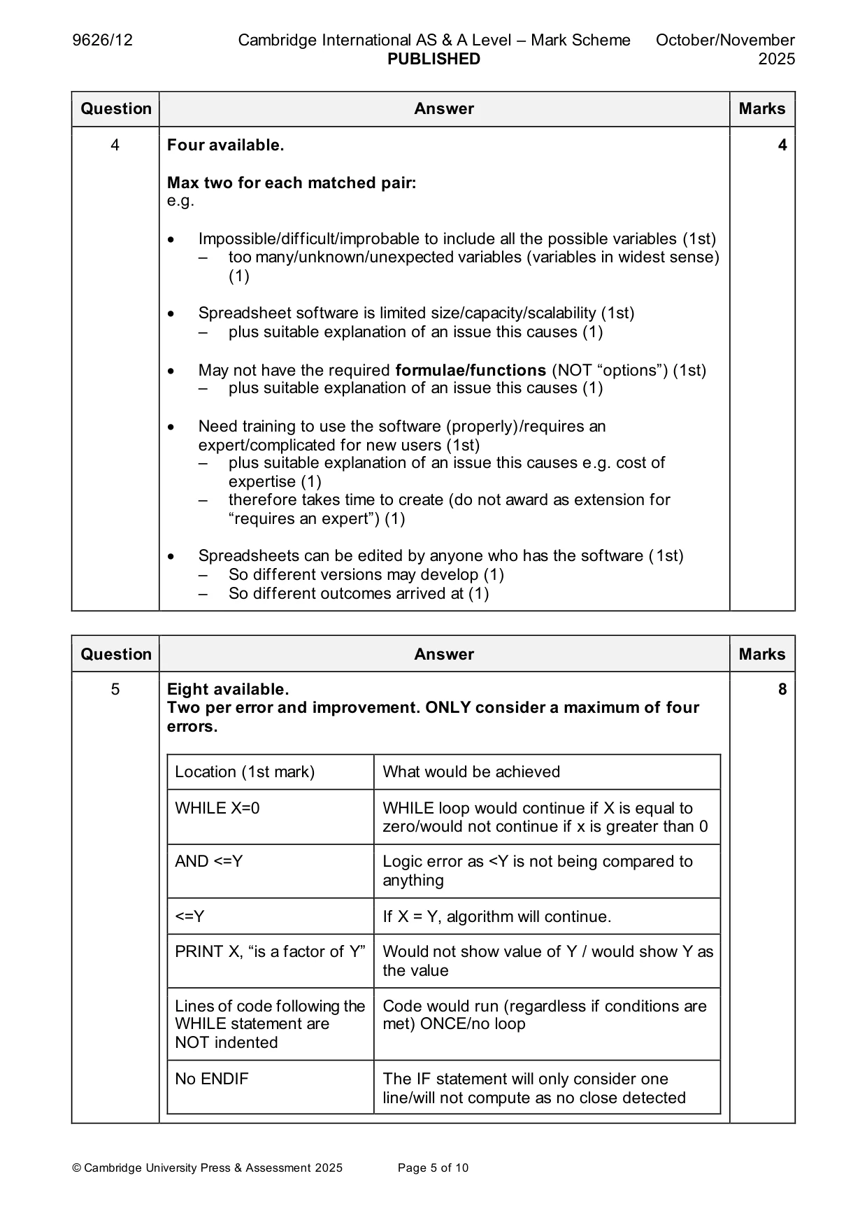 Mark scheme, page 5 of 10