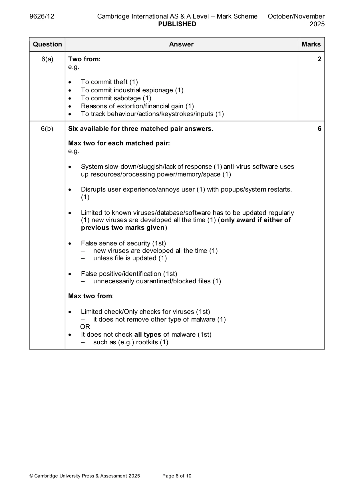 Mark scheme, page 6 of 10