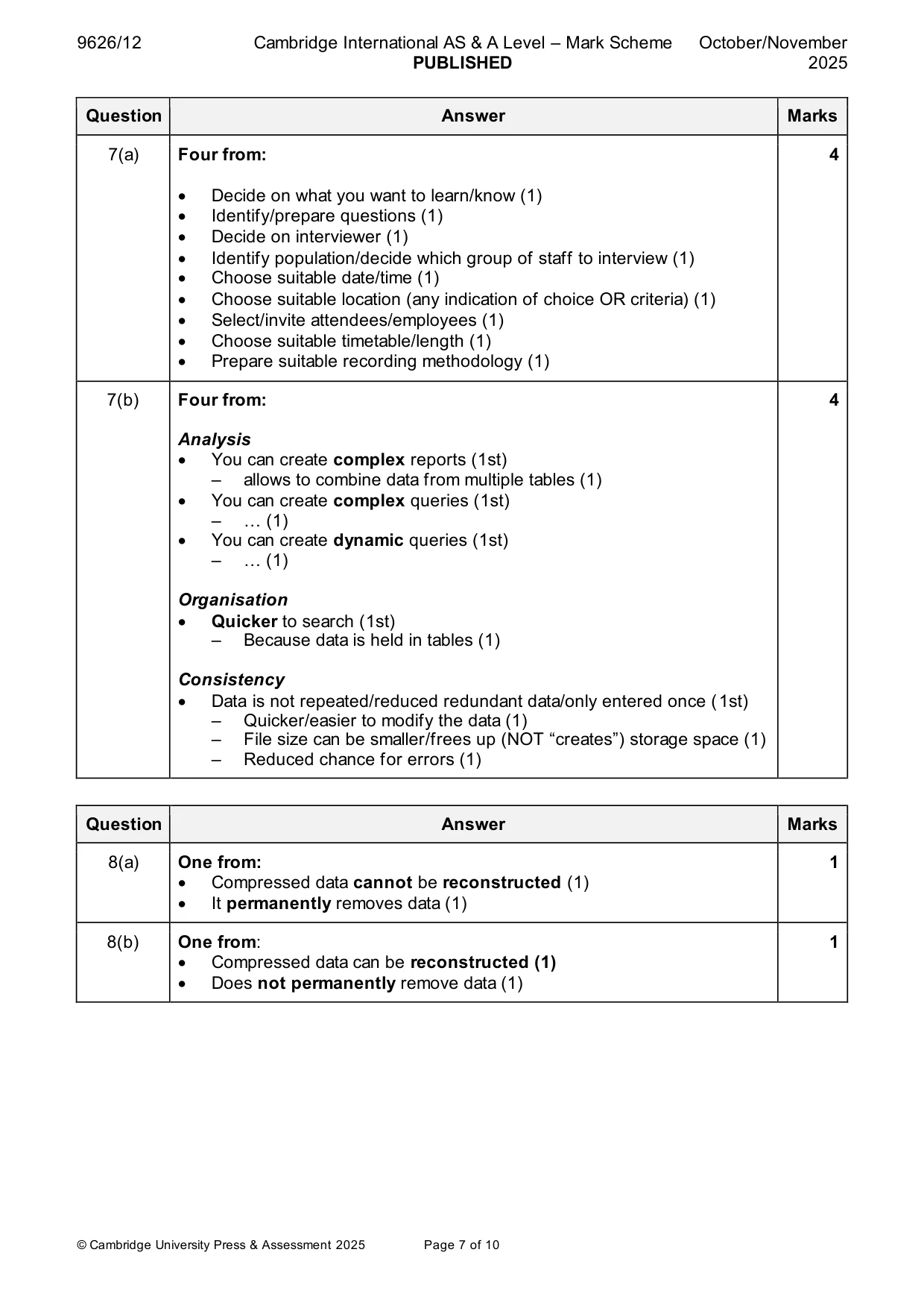 Mark scheme, page 7 of 10