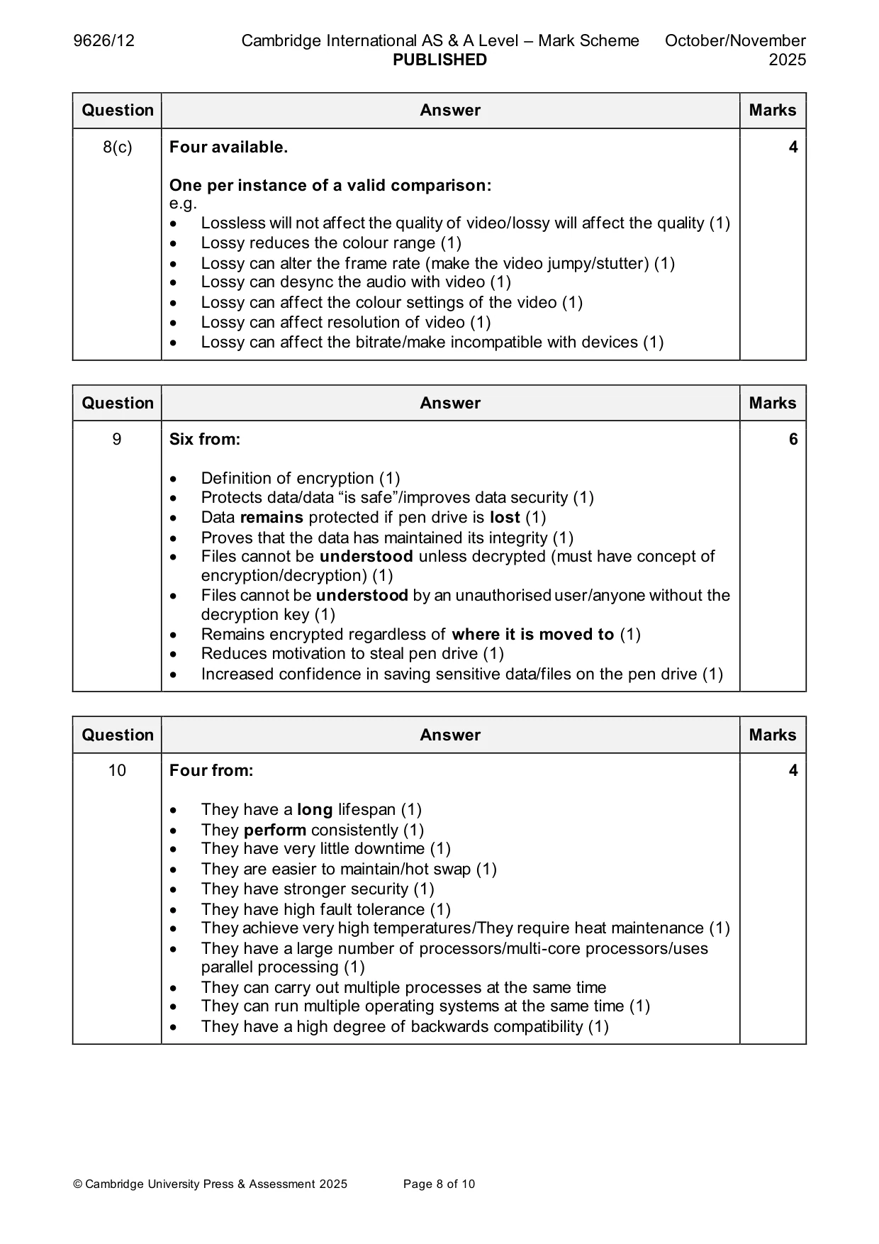 Mark scheme, page 8 of 10