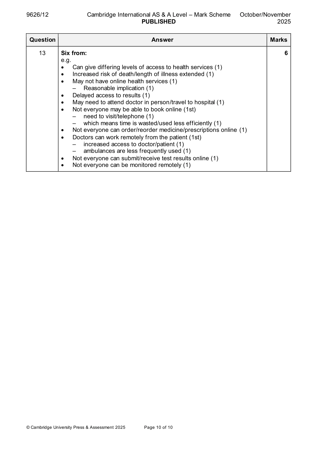 Mark scheme, page 10 of 10