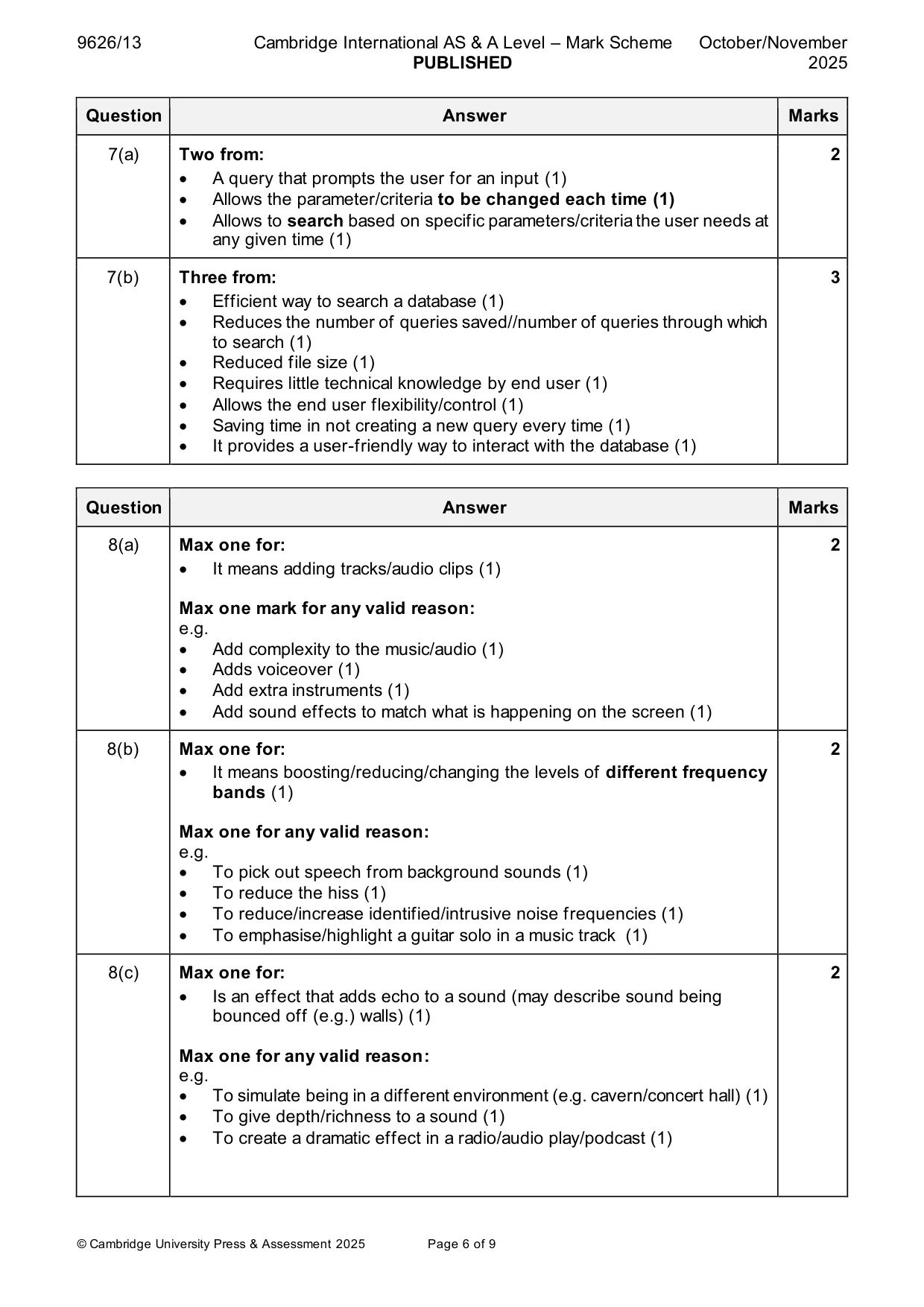Mark scheme, page 6 of 9