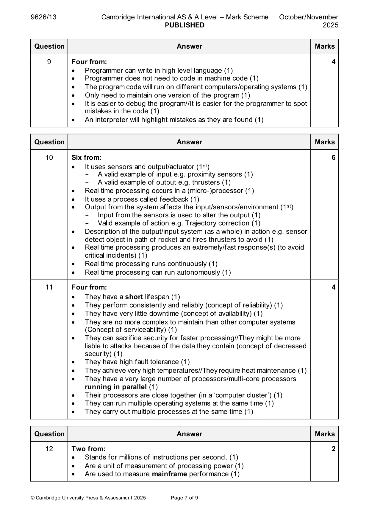 Mark scheme, page 7 of 9