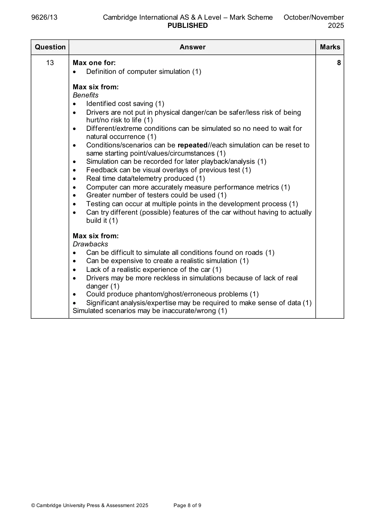 Mark scheme, page 8 of 9