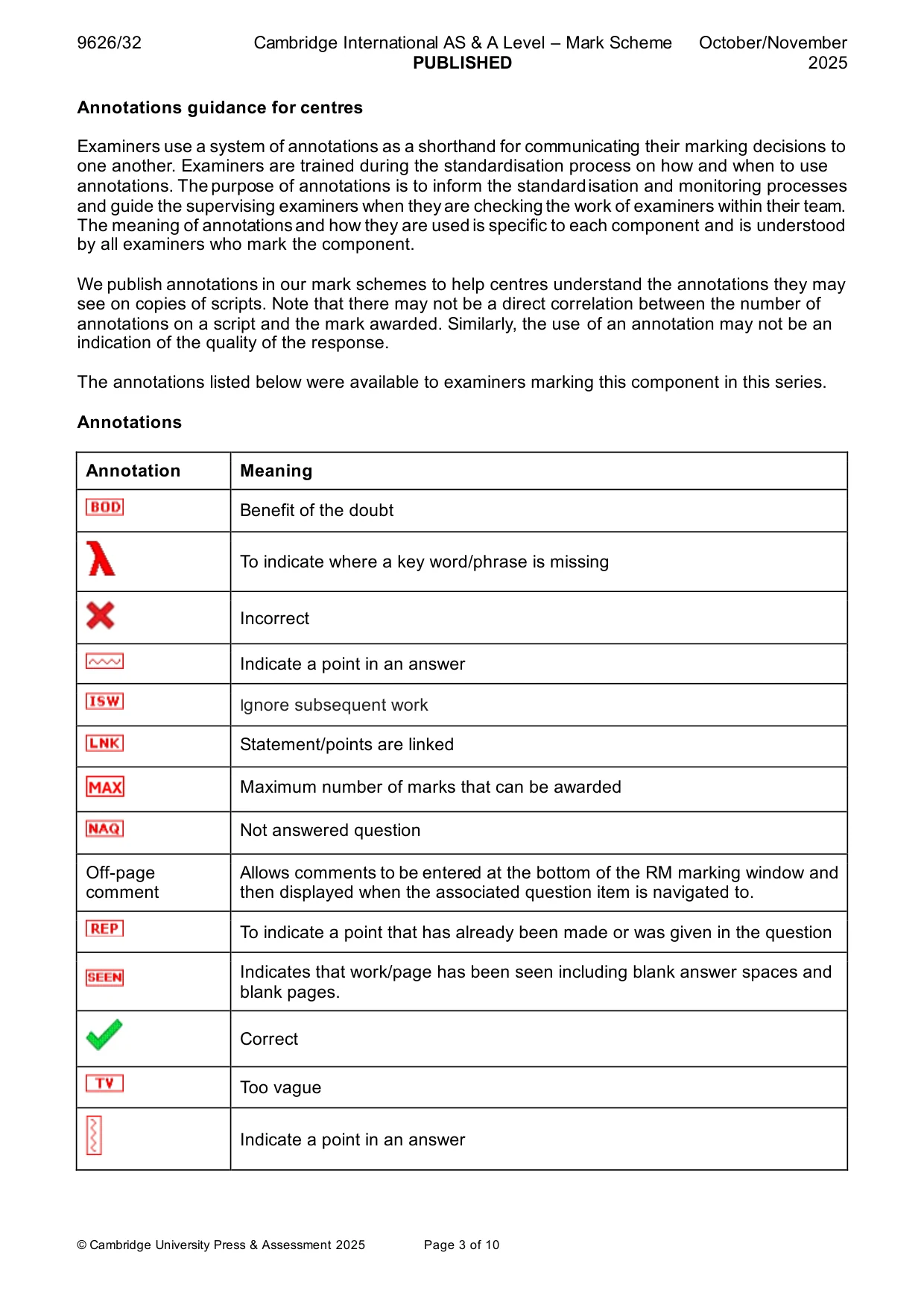 Mark scheme, page 3 of 10