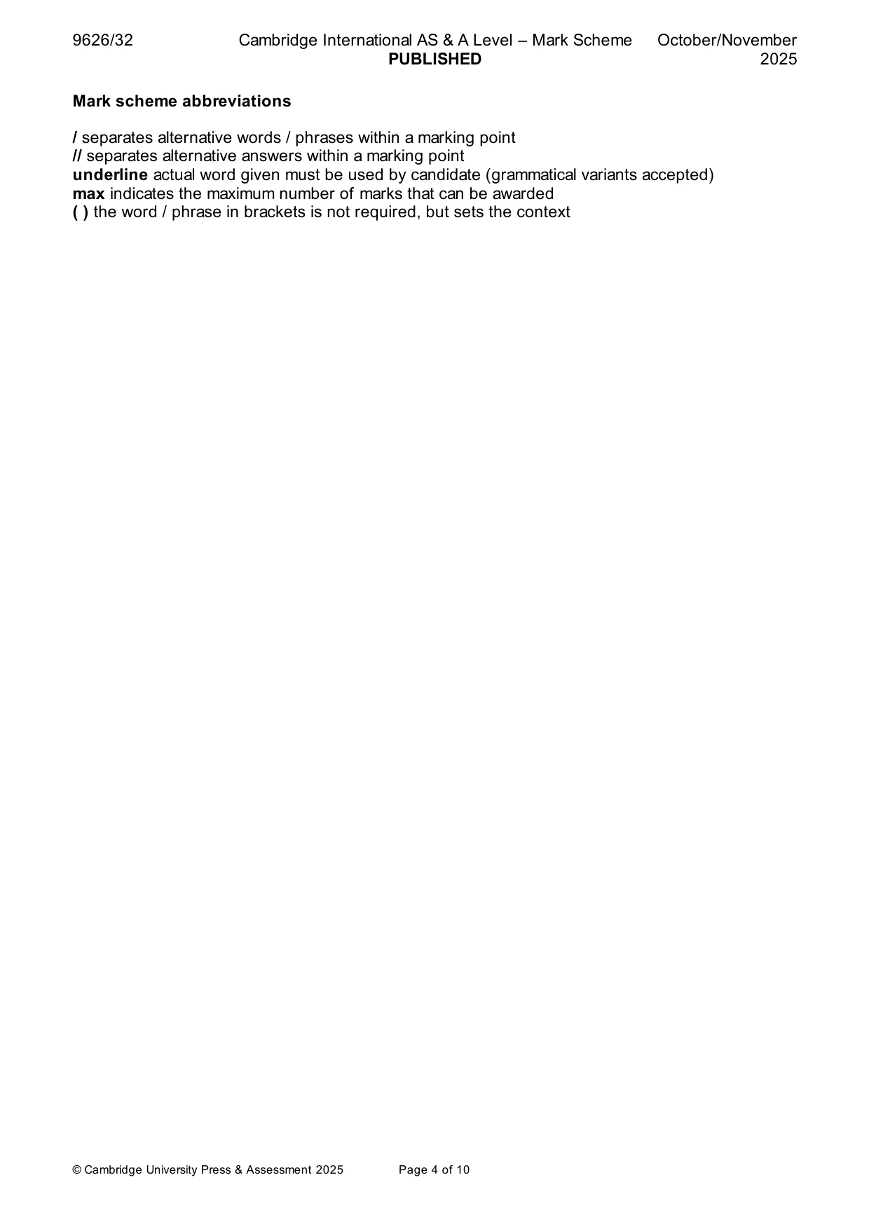 Mark scheme, page 4 of 10