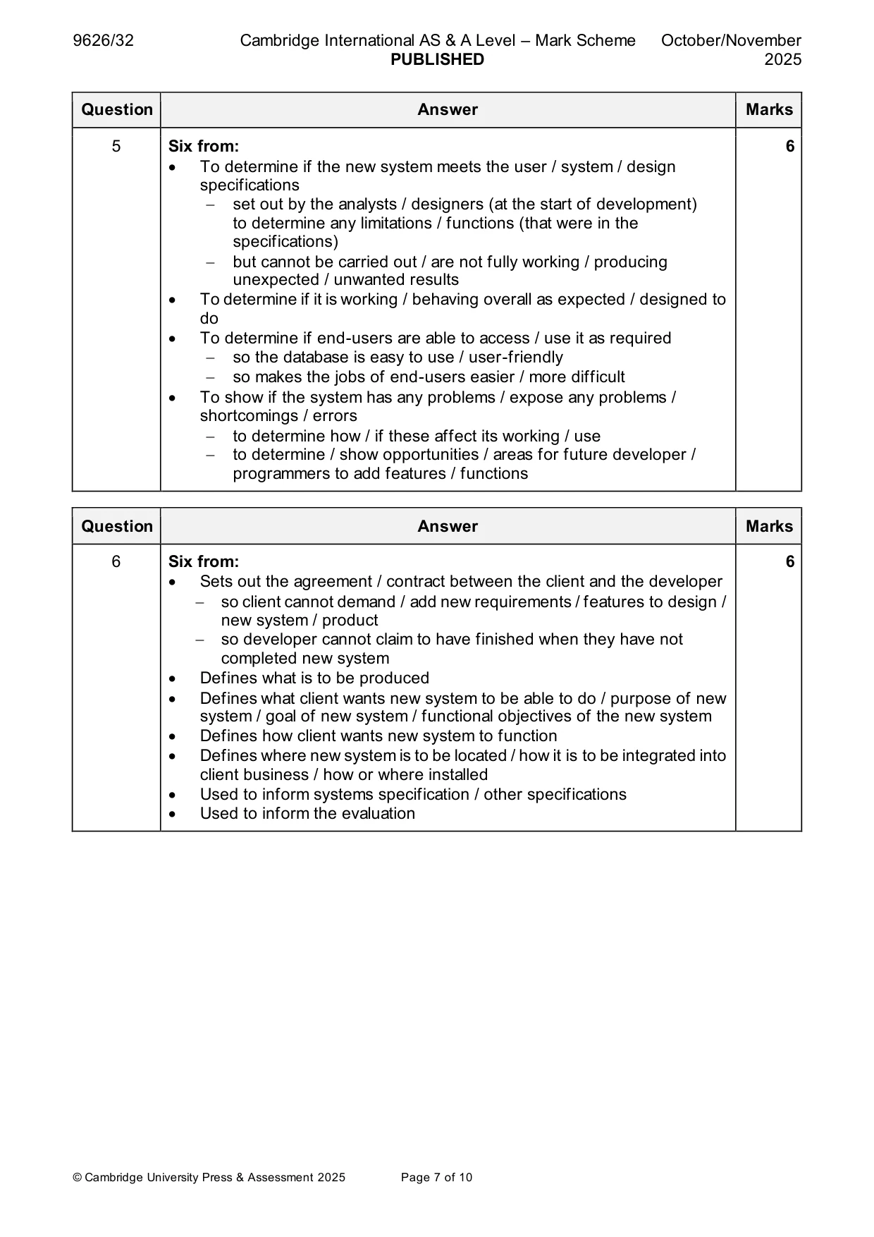 Mark scheme, page 7 of 10