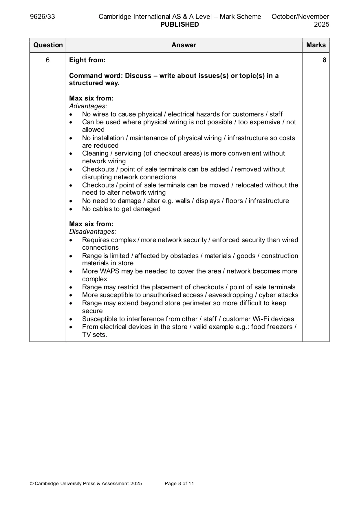 Mark scheme, page 8 of 11