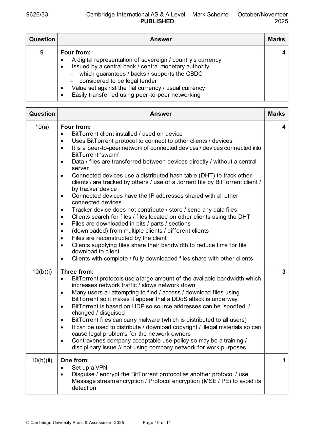 Mark scheme, page 10 of 11