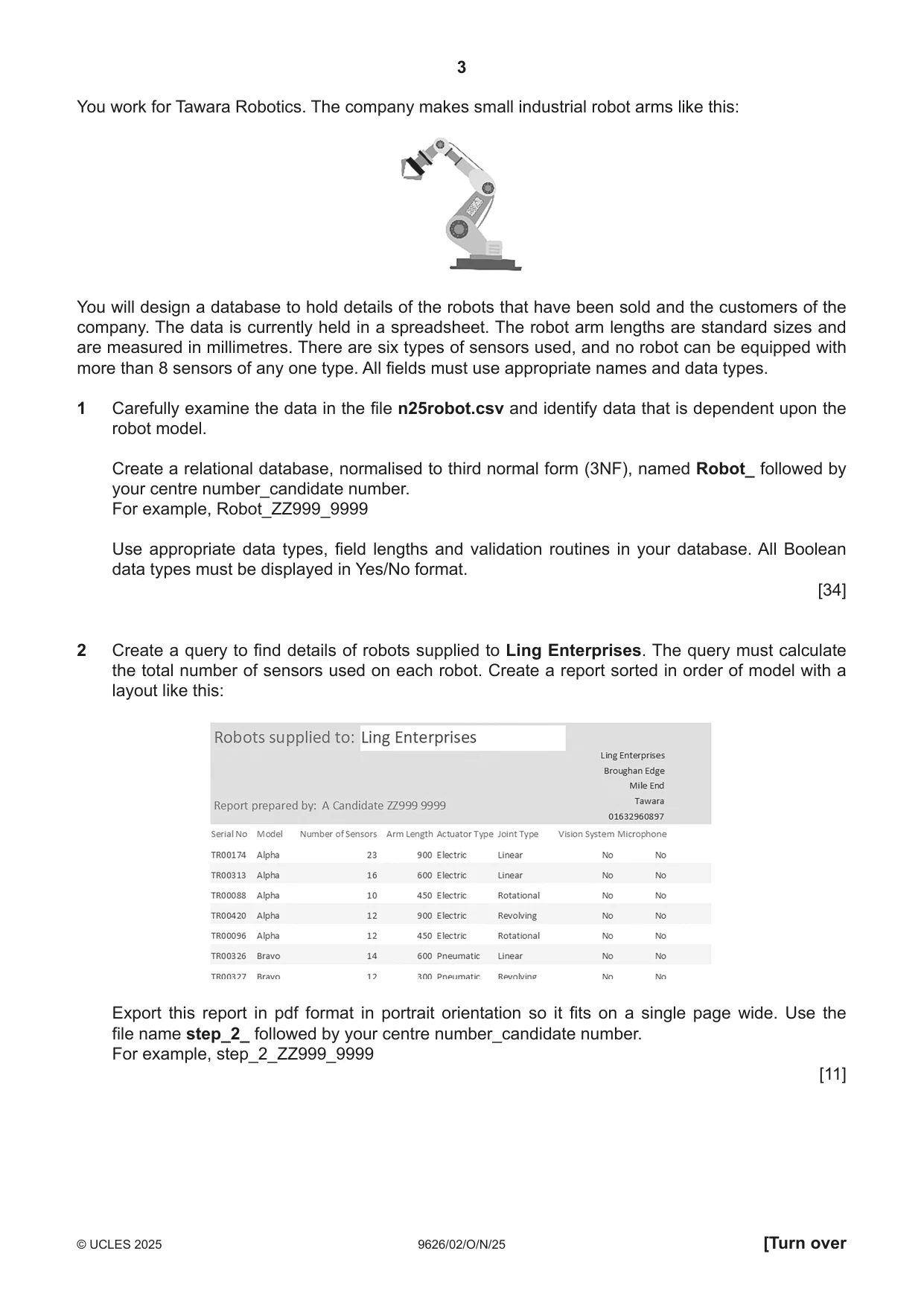 Cambridge A Level Information Technology (from 2017) 9626 2025 Oct/Nov Paper 2 · Variant 0 question paper, page 3 of 8