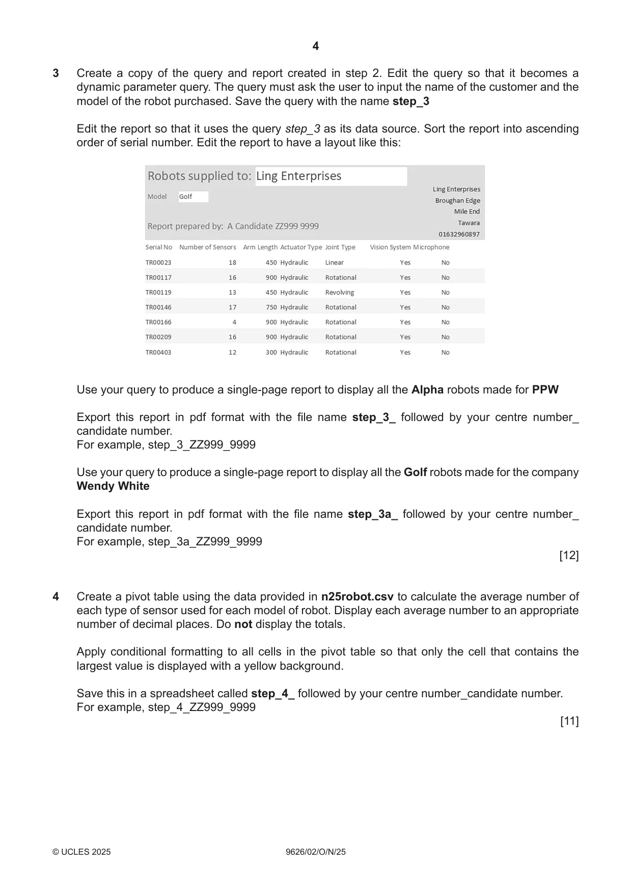 Cambridge A Level Information Technology (from 2017) 9626 2025 Oct/Nov Paper 2 · Variant 0 question paper, page 4 of 8