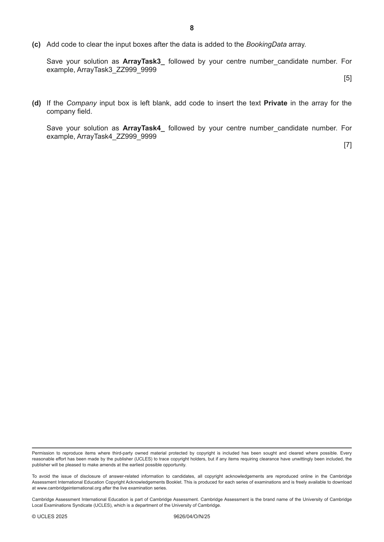 Cambridge A Level Information Technology (from 2017) 9626 2025 Oct/Nov Paper 4 · Variant 0 question paper, page 8 of 8