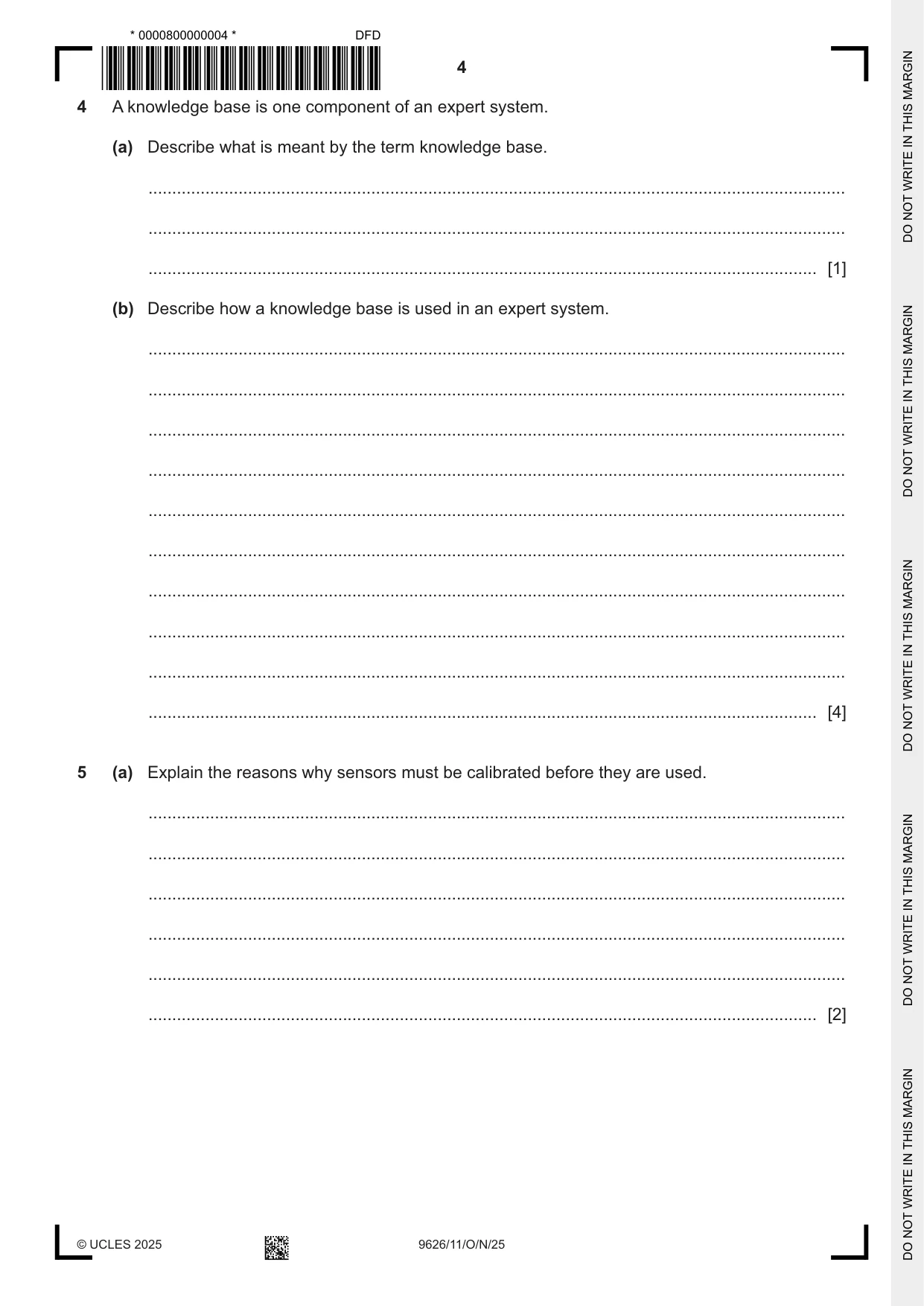 Cambridge A Level Information Technology (from 2017) 9626 2025 Oct/Nov Paper 1 · Variant 1 question paper, page 4 of 12