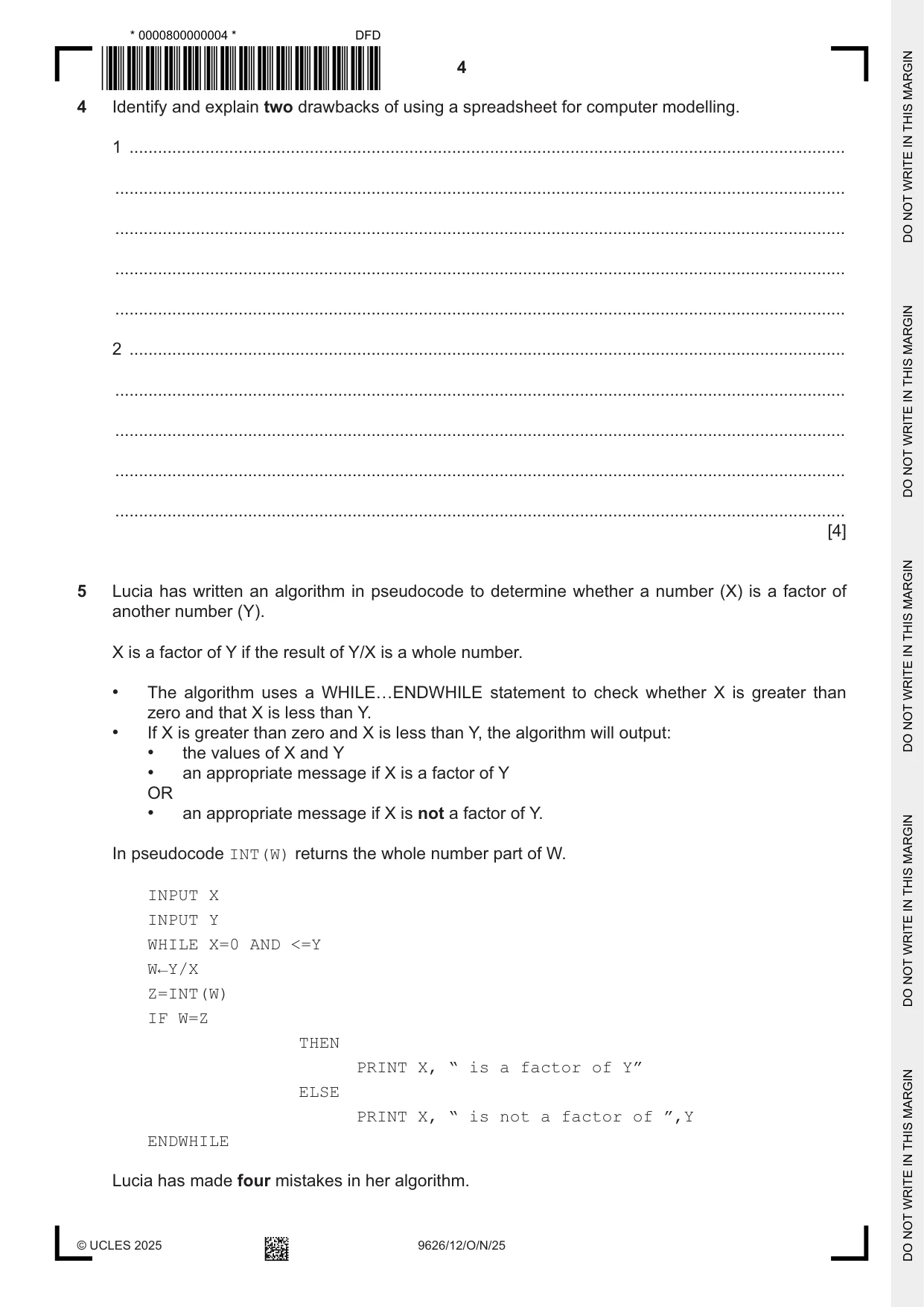 Cambridge A Level Information Technology (from 2017) 9626 2025 Oct/Nov Paper 1 · Variant 2 question paper, page 4 of 12
