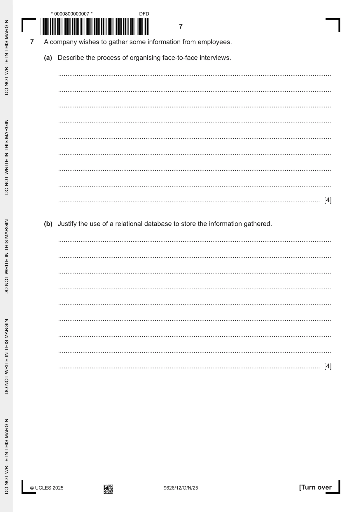 Cambridge A Level Information Technology (from 2017) 9626 2025 Oct/Nov Paper 1 · Variant 2 question paper, page 7 of 12