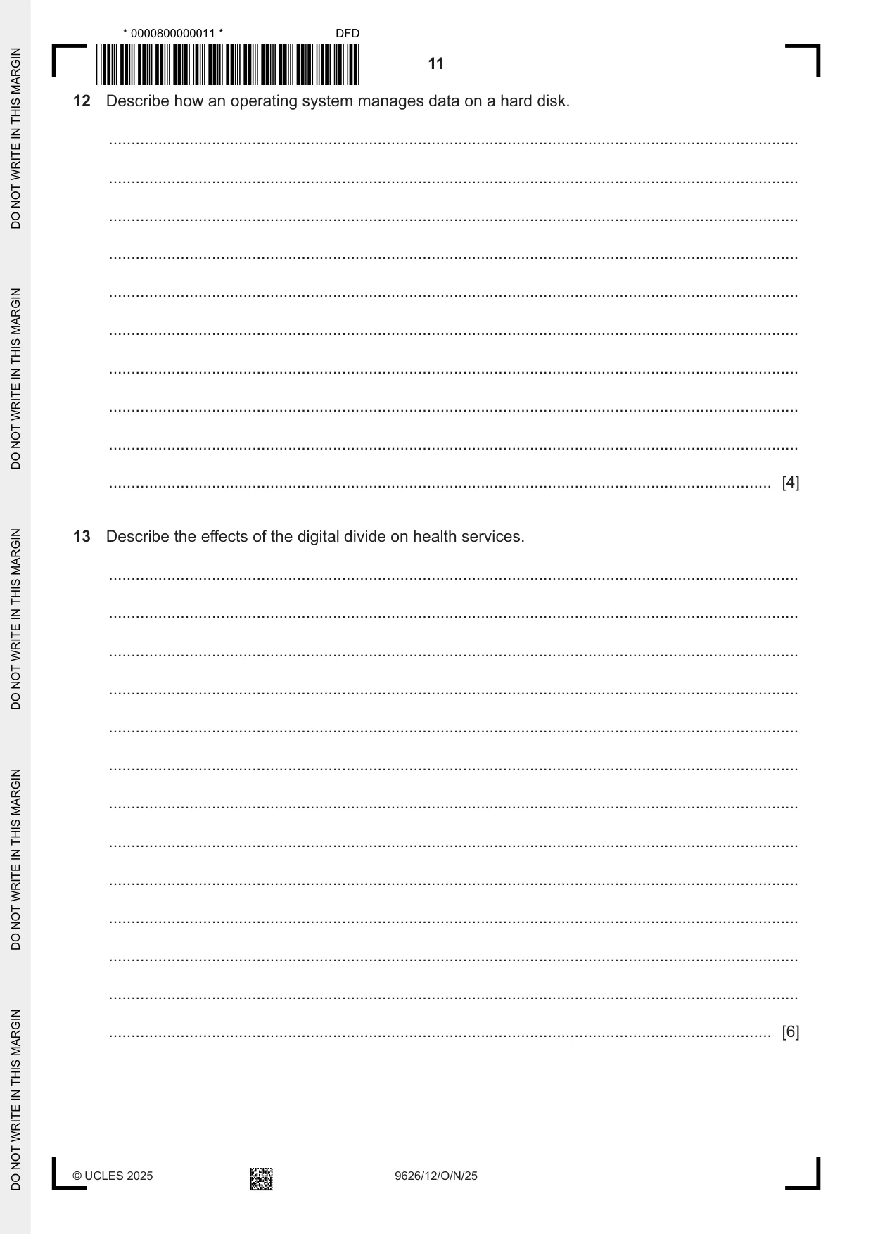 Cambridge A Level Information Technology (from 2017) 9626 2025 Oct/Nov Paper 1 · Variant 2 question paper, page 11 of 12