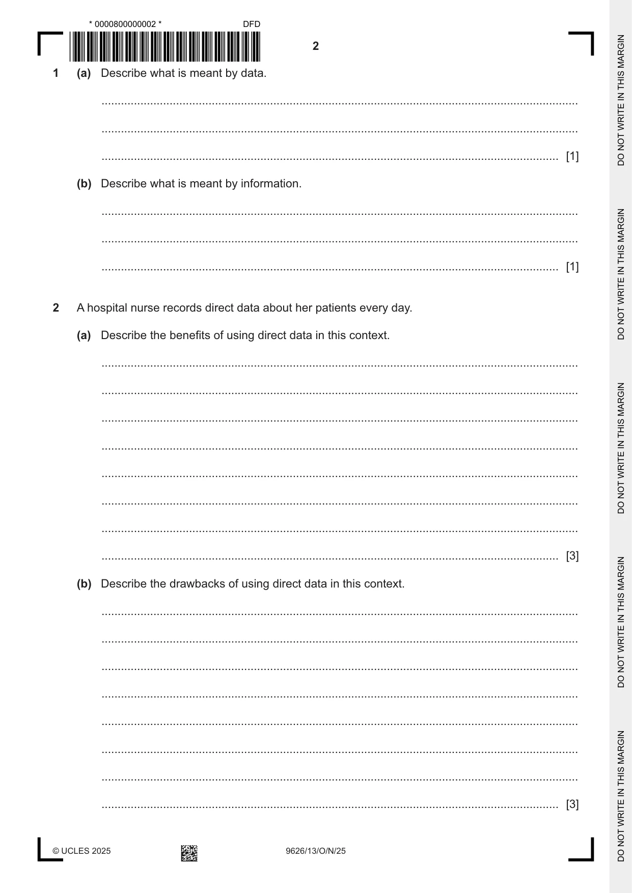 Cambridge A Level Information Technology (from 2017) 9626 2025 Oct/Nov Paper 1 · Variant 3 question paper, page 2 of 12