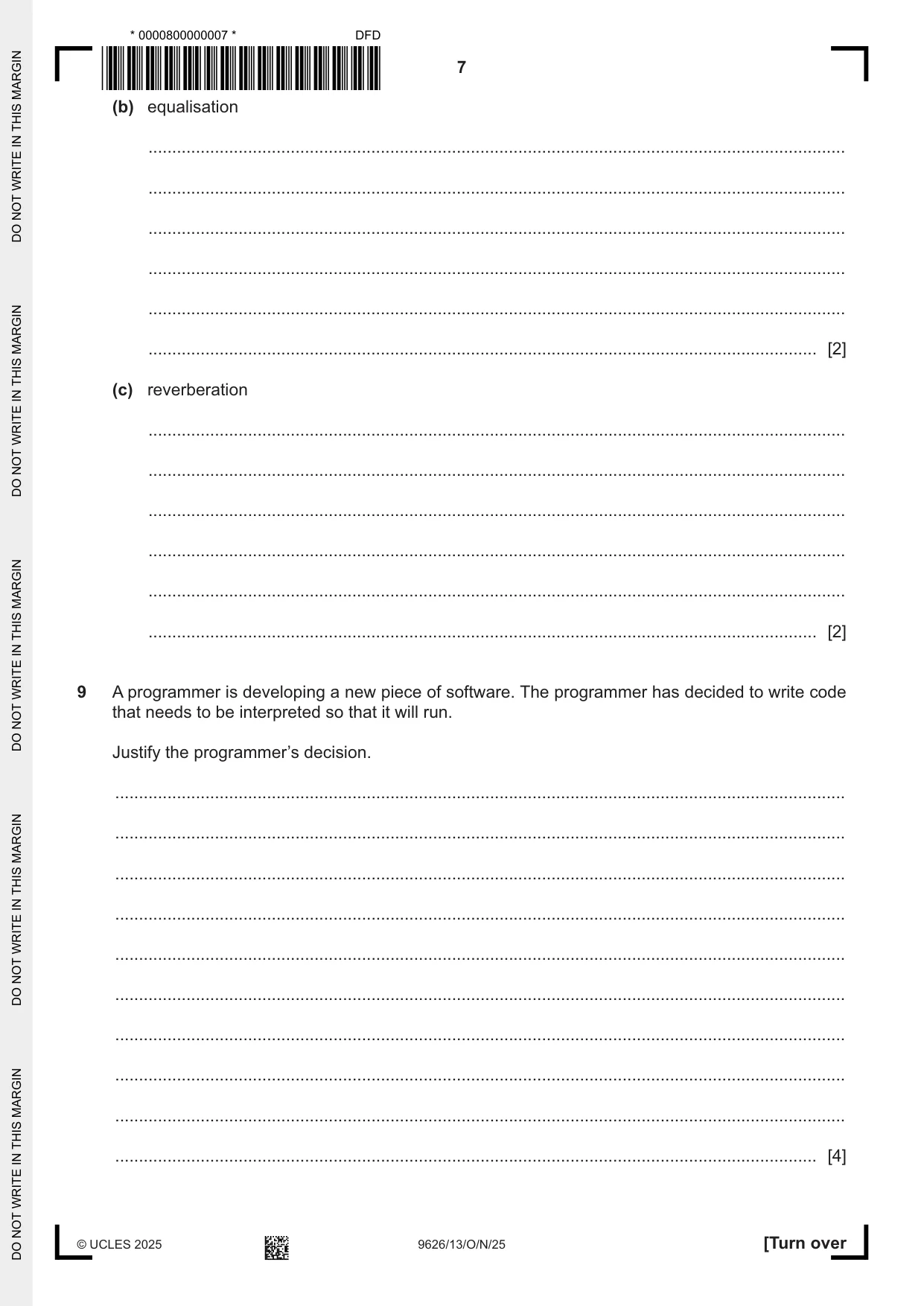 Cambridge A Level Information Technology (from 2017) 9626 2025 Oct/Nov Paper 1 · Variant 3 question paper, page 7 of 12