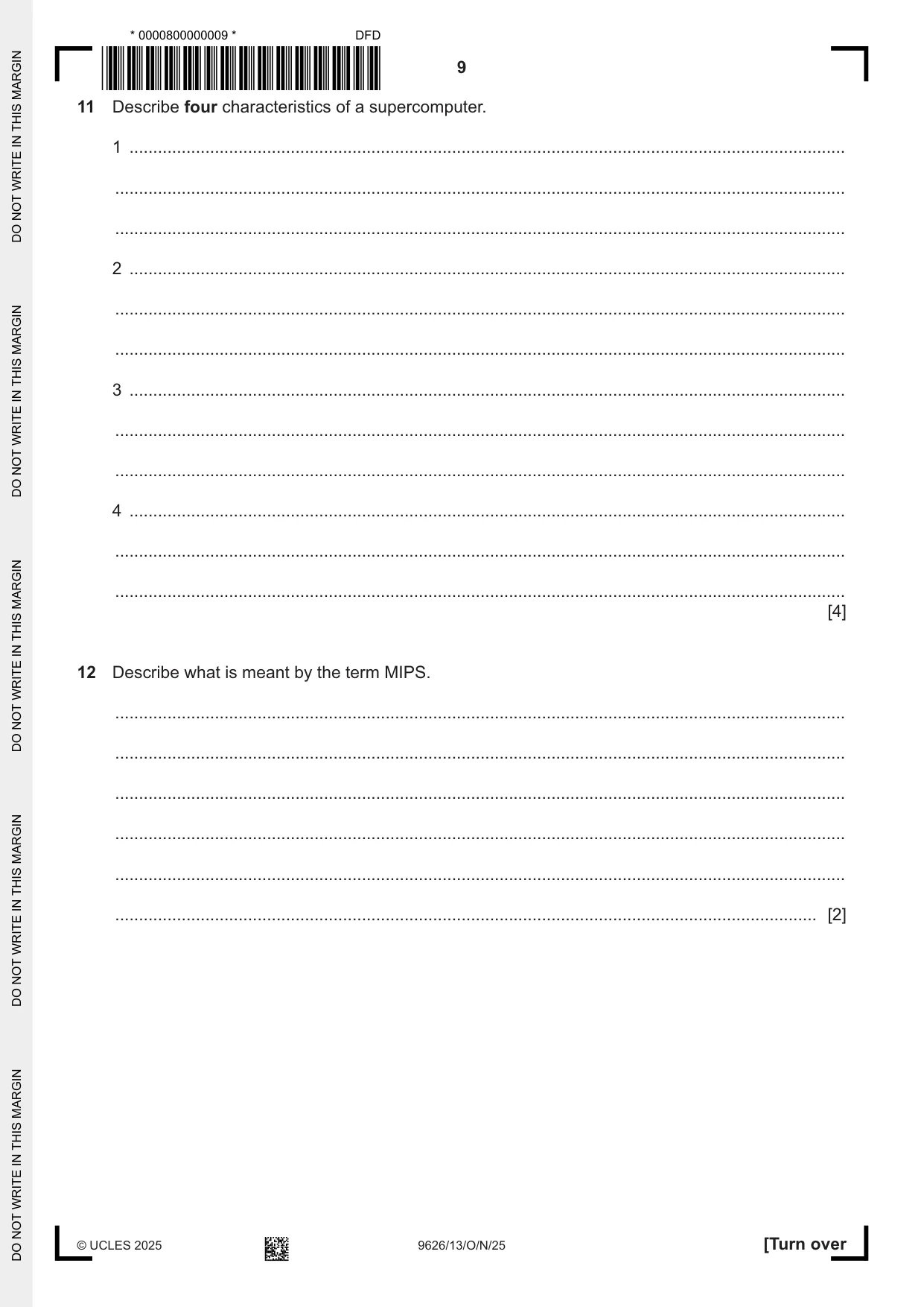 Cambridge A Level Information Technology (from 2017) 9626 2025 Oct/Nov Paper 1 · Variant 3 question paper, page 9 of 12