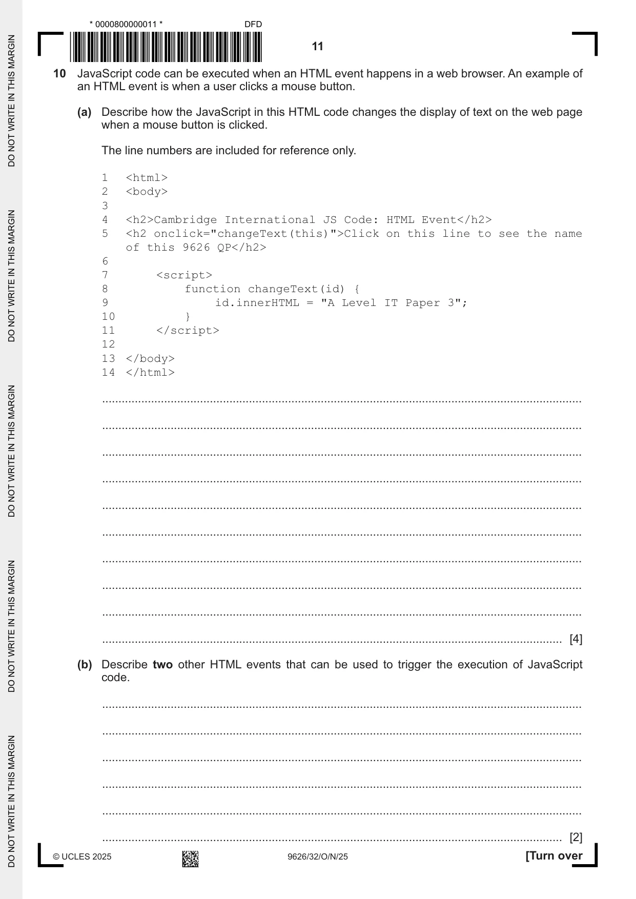 Cambridge A Level Information Technology (from 2017) 9626 2025 Oct/Nov Paper 3 · Variant 2 question paper, page 11 of 12