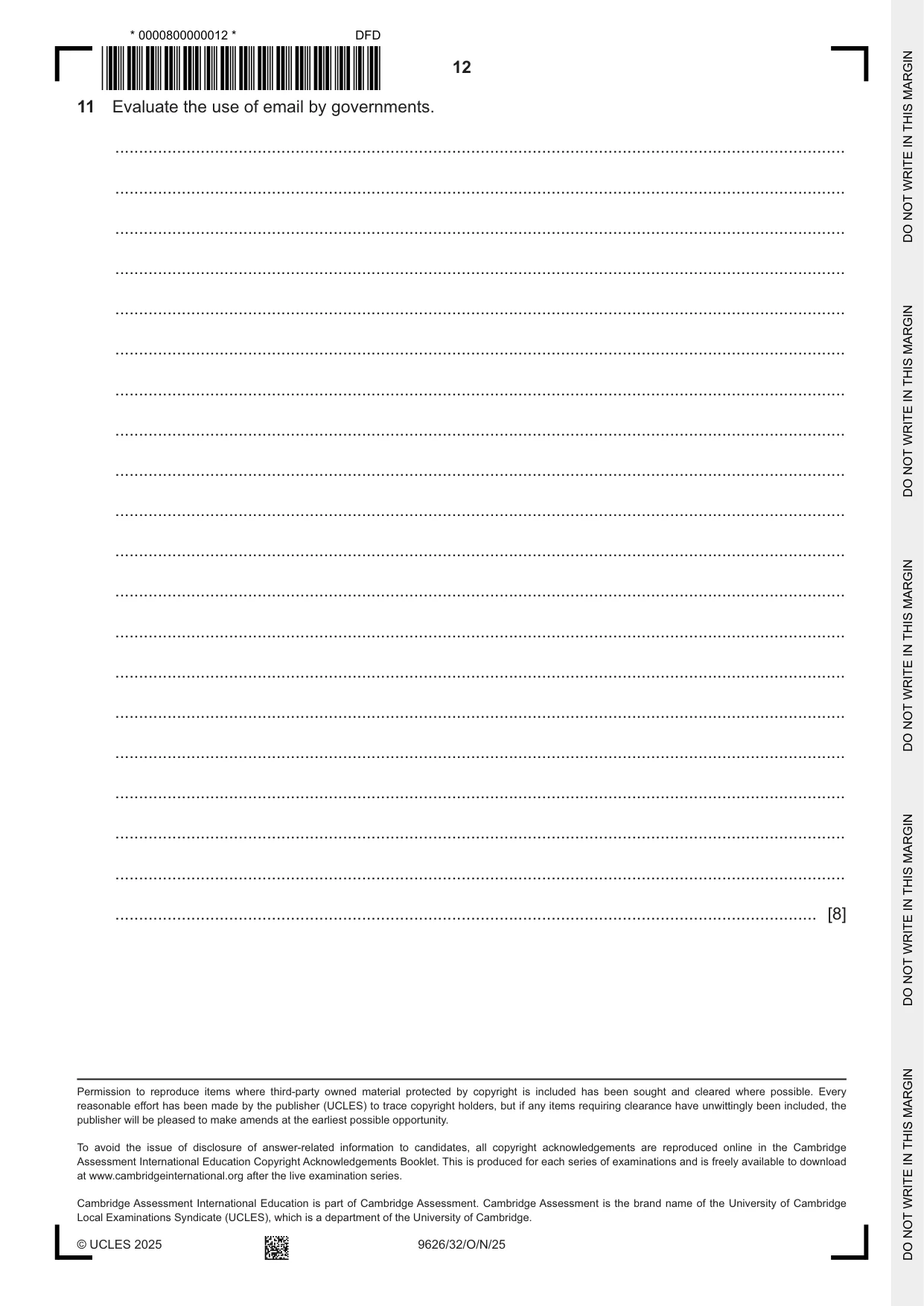 Cambridge A Level Information Technology (from 2017) 9626 2025 Oct/Nov Paper 3 · Variant 2 question paper, page 12 of 12