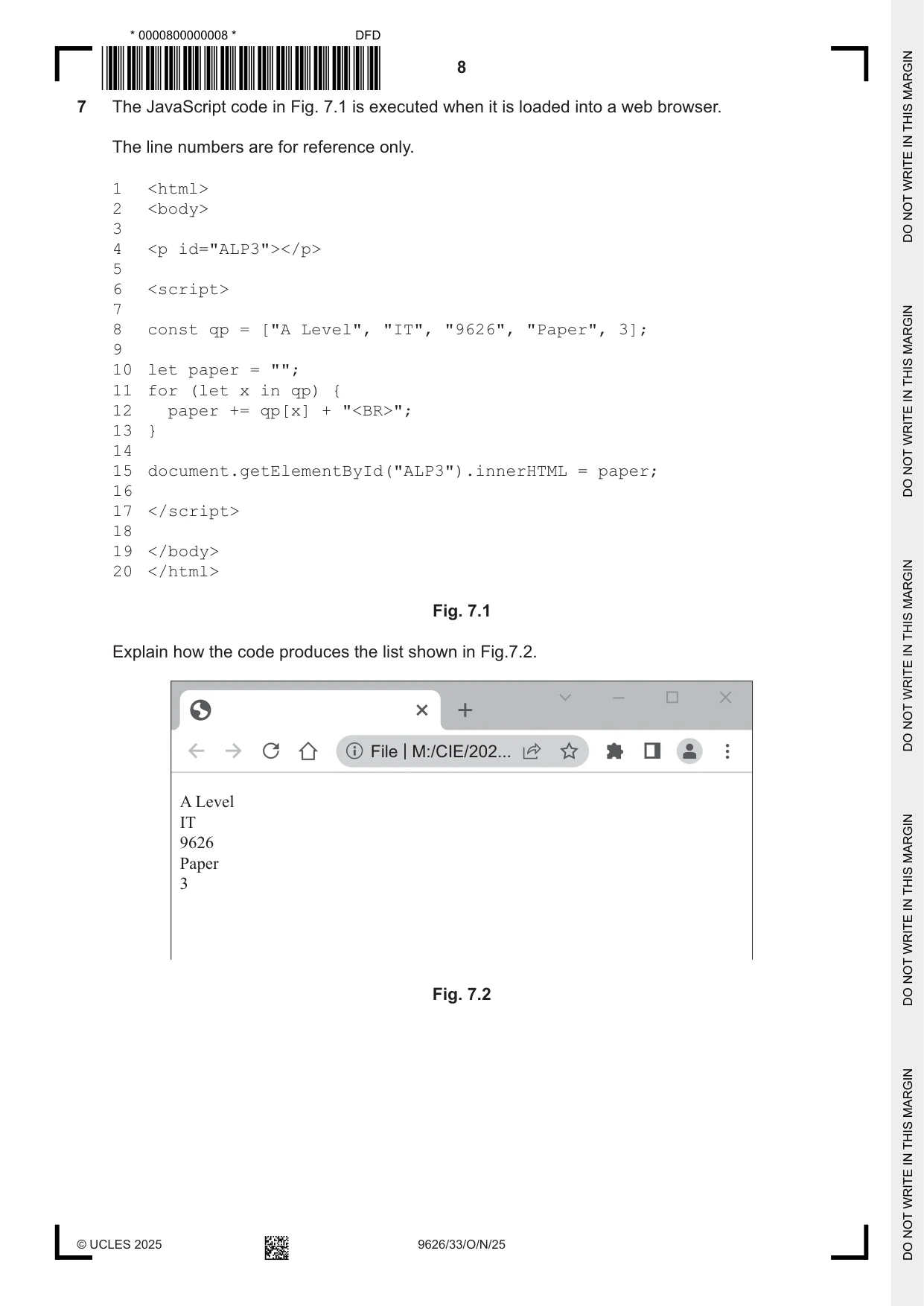 Cambridge A Level Information Technology (from 2017) 9626 2025 Oct/Nov Paper 3 · Variant 3 question paper, page 8 of 12