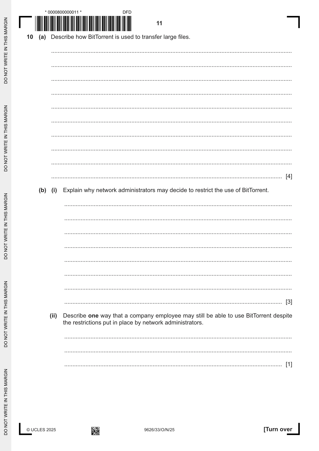 Cambridge A Level Information Technology (from 2017) 9626 2025 Oct/Nov Paper 3 · Variant 3 question paper, page 11 of 12