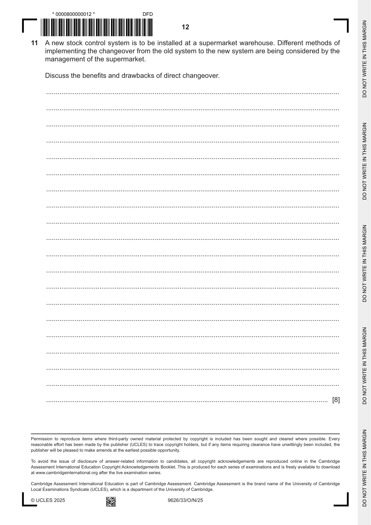 Cambridge A Level Information Technology (from 2017) 9626 2025 Oct/Nov Paper 3 · Variant 3 question paper, page 12 of 12