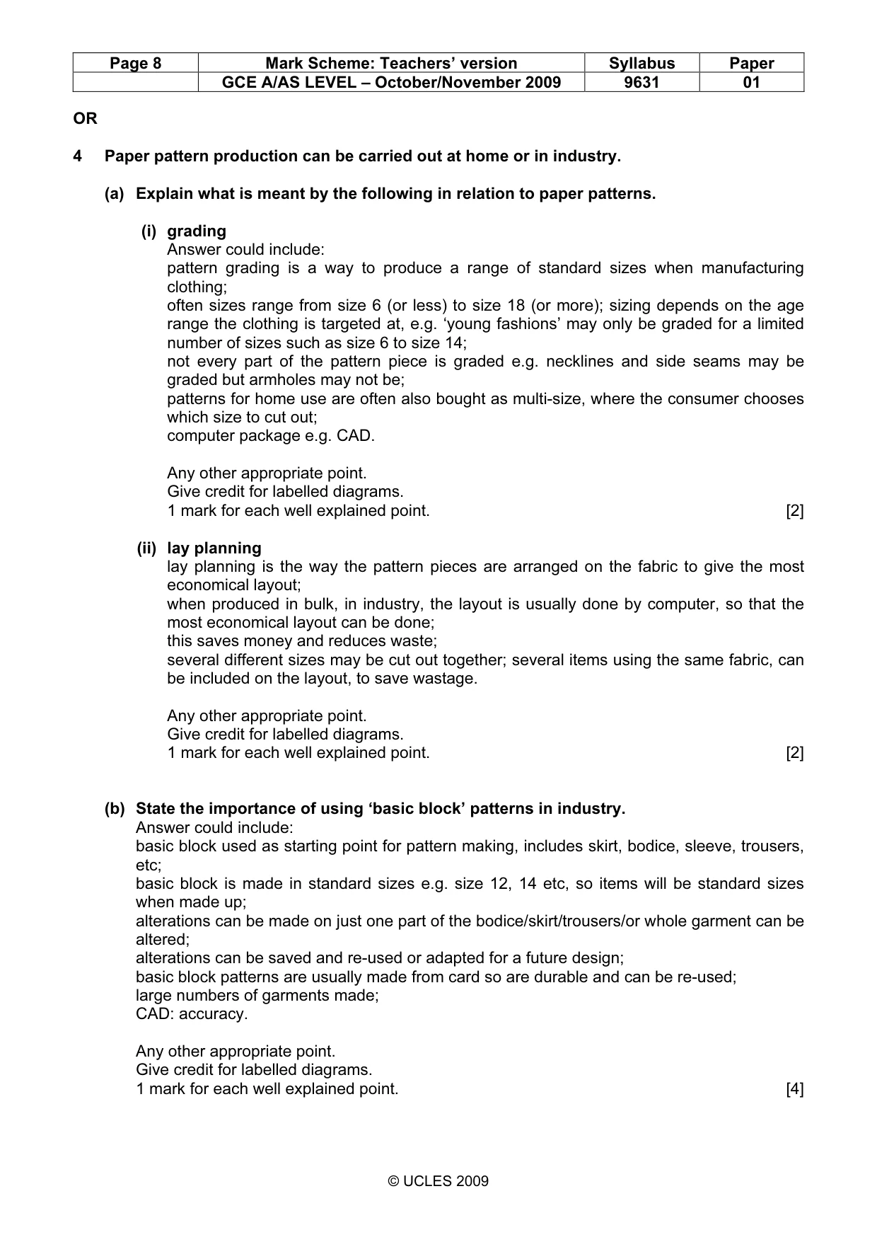 Mark scheme, page 8 of 9
