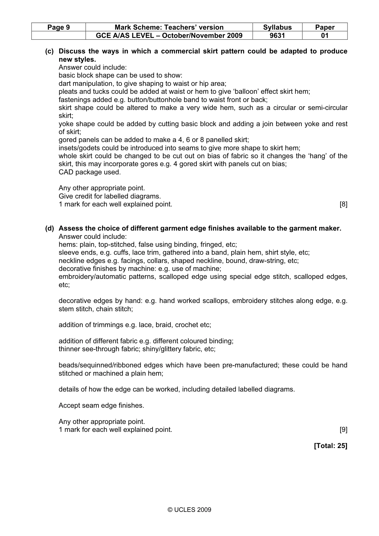 Mark scheme, page 9 of 9