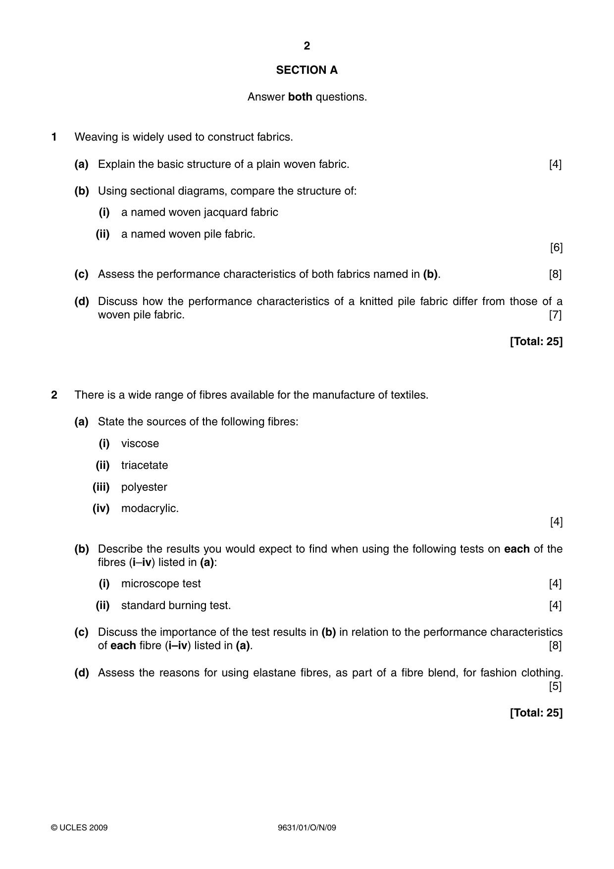 Cambridge A Level Design and Textiles 9631 2009 Oct/Nov Paper 1 · Variant 1 question paper, page 2 of 4