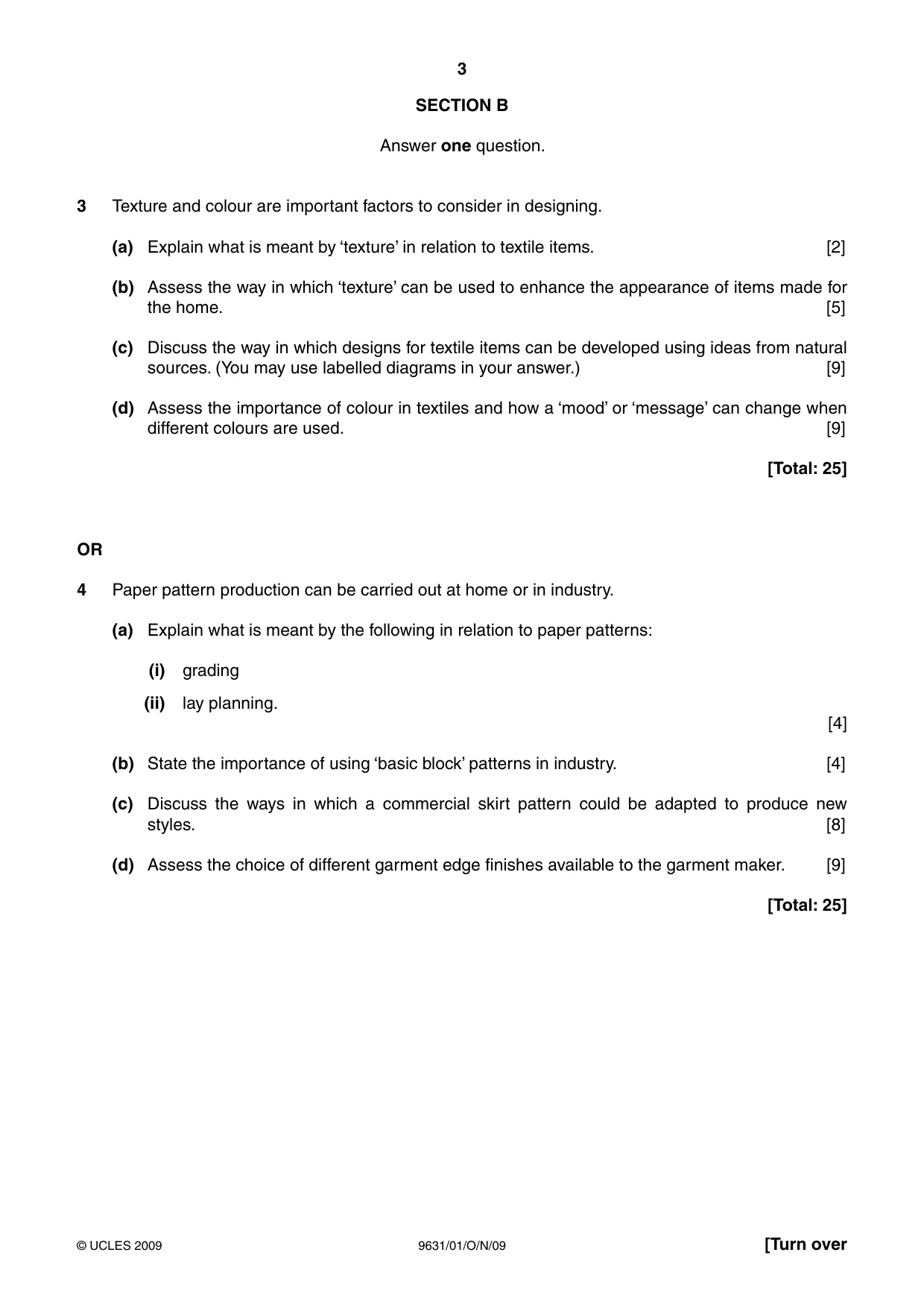Cambridge A Level Design and Textiles 9631 2009 Oct/Nov Paper 1 · Variant 1 question paper, page 3 of 4