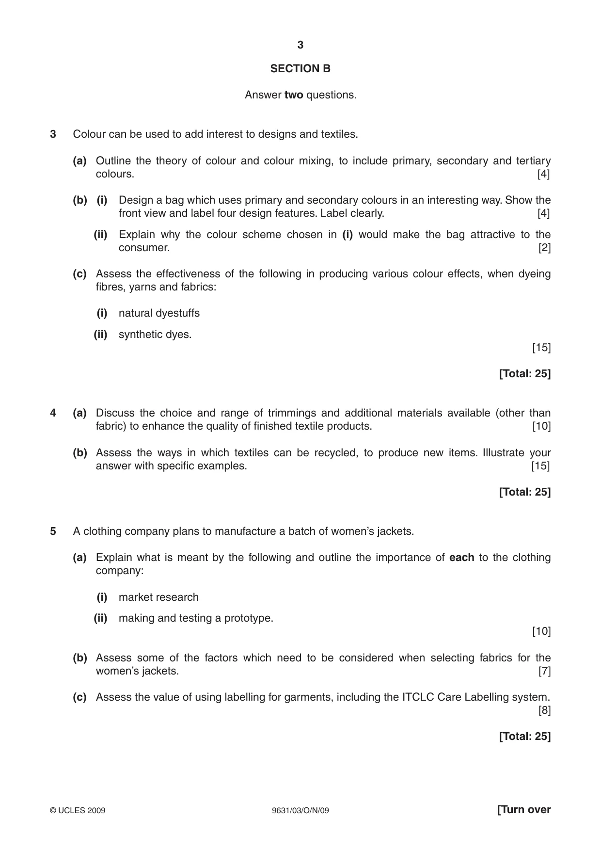 Cambridge A Level Design and Textiles 9631 2009 Oct/Nov Paper 3 · Variant 1 question paper, page 3 of 4